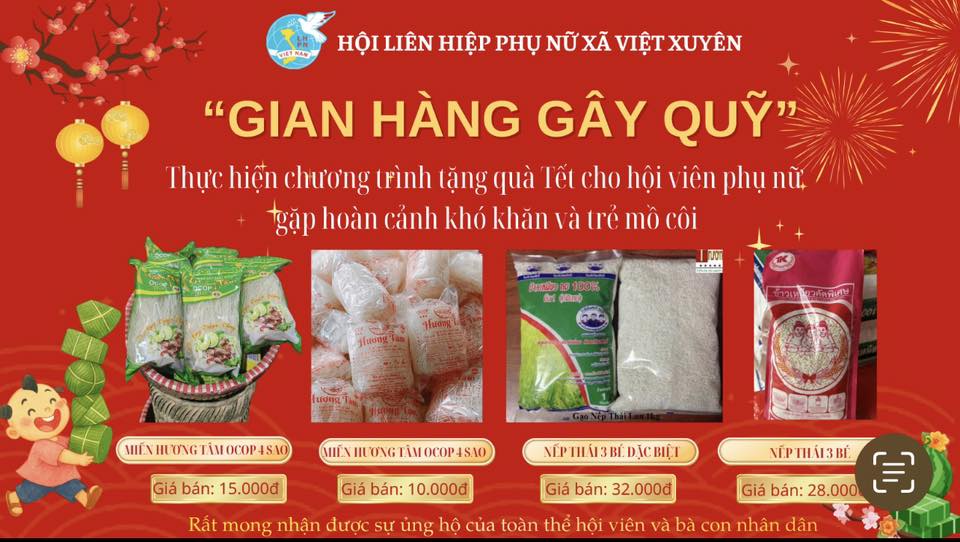 HỘI LHPN XÃ VIỆT XUYÊN TỔ CHỨC BÁN HÀNG GÂY QUỸ TẶNG QUÀ HỘI VIÊN KHÓ KHĂN VÀ TRẺ EM MỒ CÔI NHÂN DỊP TẾT BÍNH NGỌ 