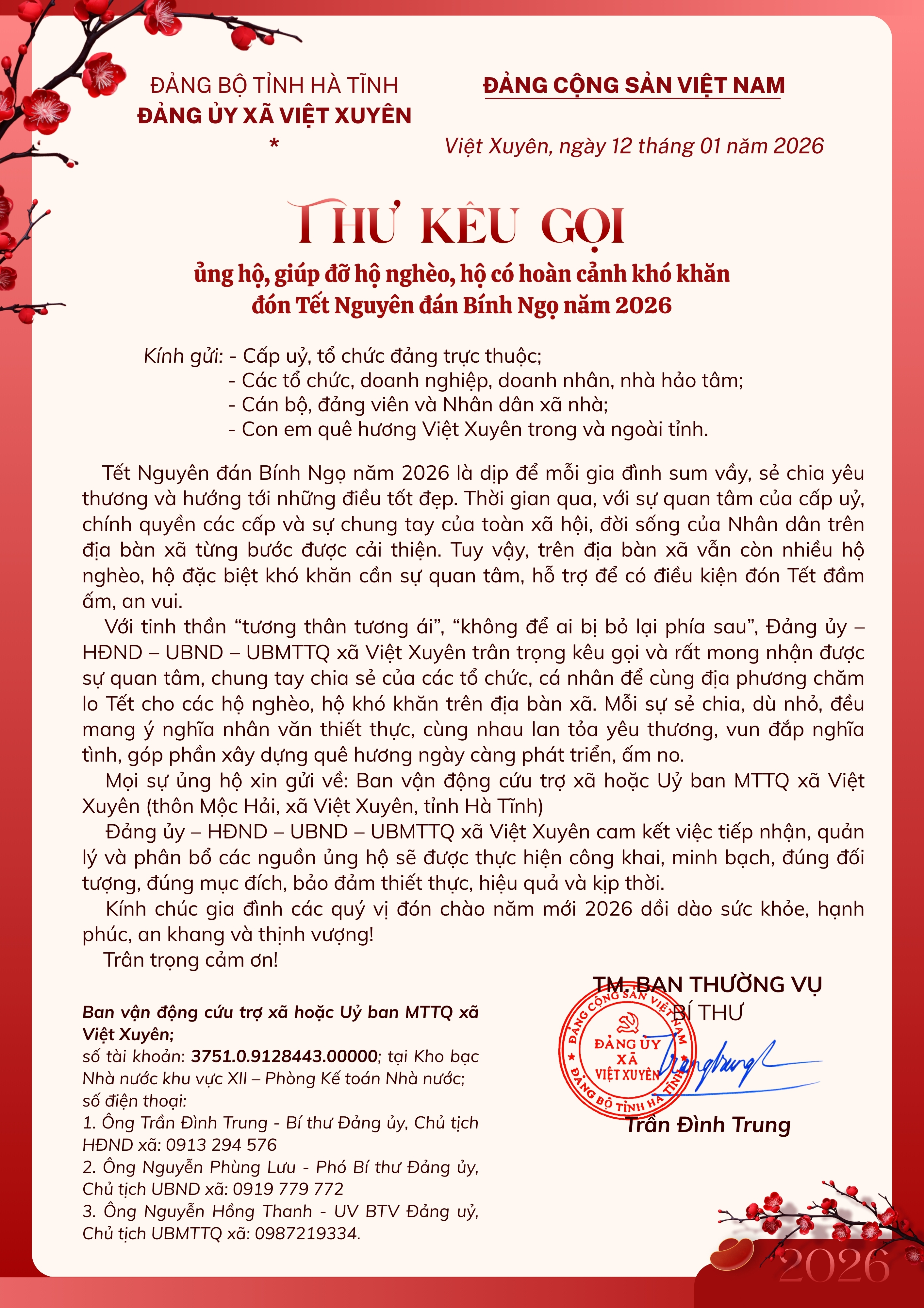 THƯ KÊU GỌI